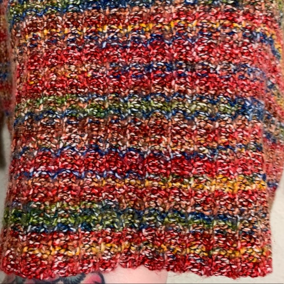 Rainbow Knit Y2k Open Knit Scoop Neck Long Sleeve Funky Pullover Sweater Medium - Picture 3 of 7